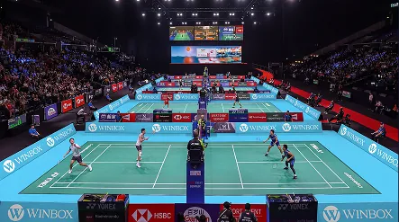 Winbox boards around the court at the HSBC BWF World Tour Finals 2022